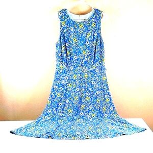 Anne Klein Midi Lined Body Floral Blue and Yellow Dress size14 Flare Skirt.